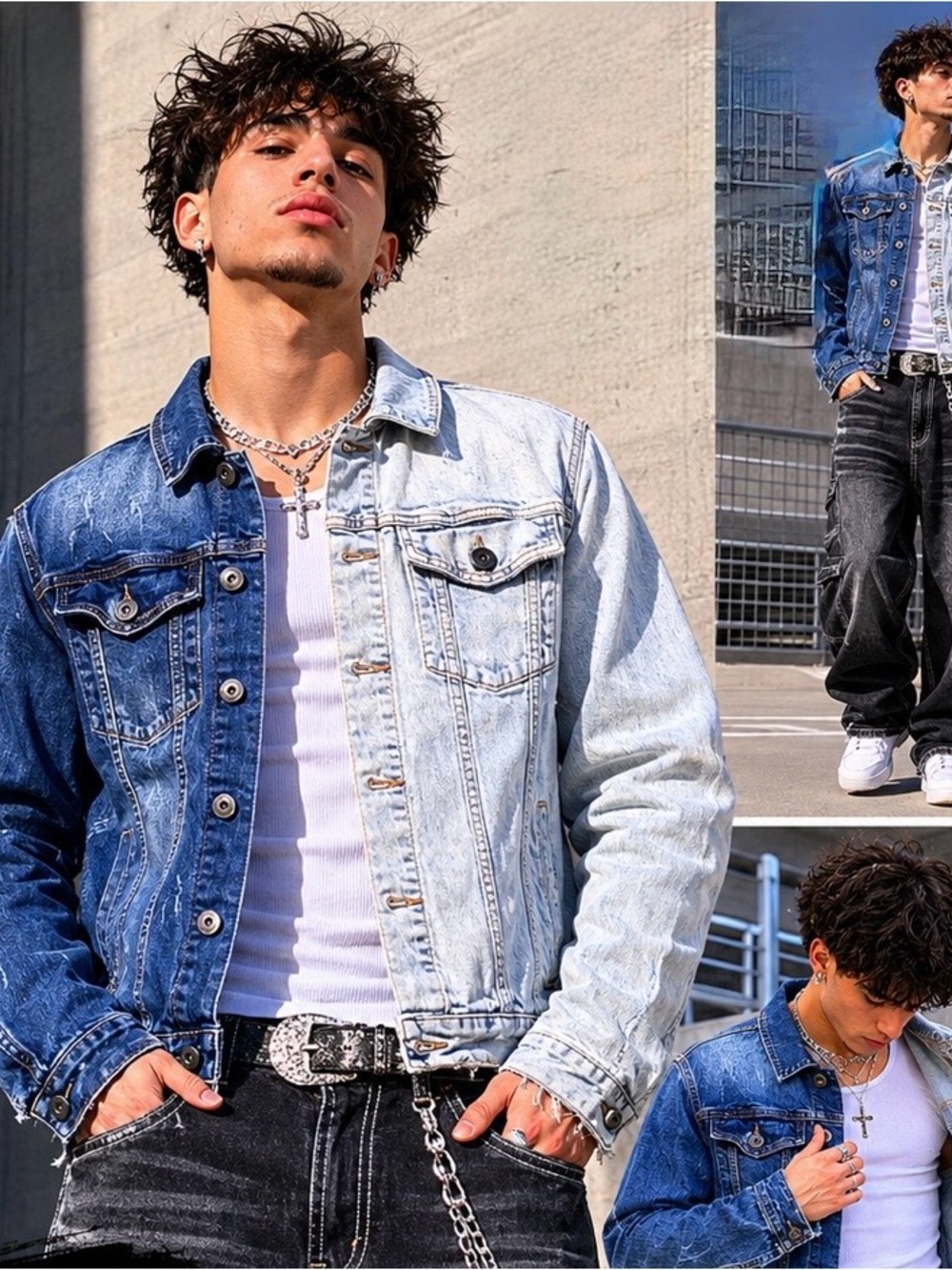 KDNK Two-Tone Split Denim Jacket Men’s Medium Color Block Streetwear Y2K Urban